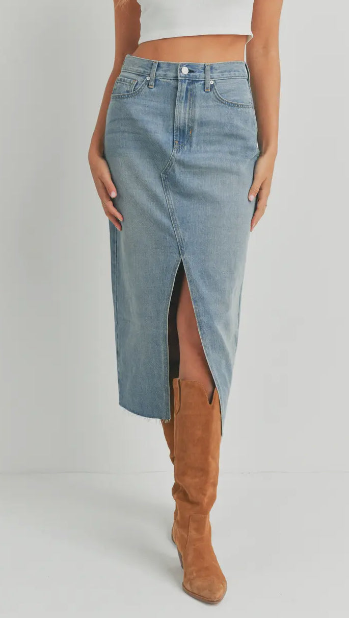 Long High Waist Slit Hem Jean Skirt – #SmallTownGirl Boutique