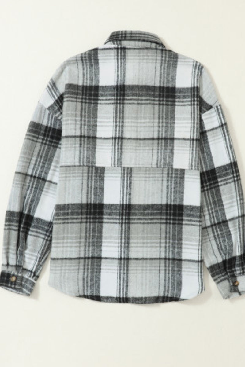 Black and Grey Plaid Casual Shacket