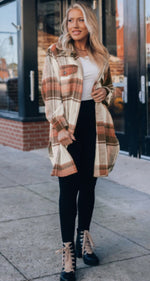 Long Cinnamon Plaid Shacket