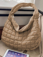 Quilted Zipper Large Shoulder Bag in Cream or Khaki