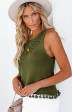 Green Crochet Tassel Tank