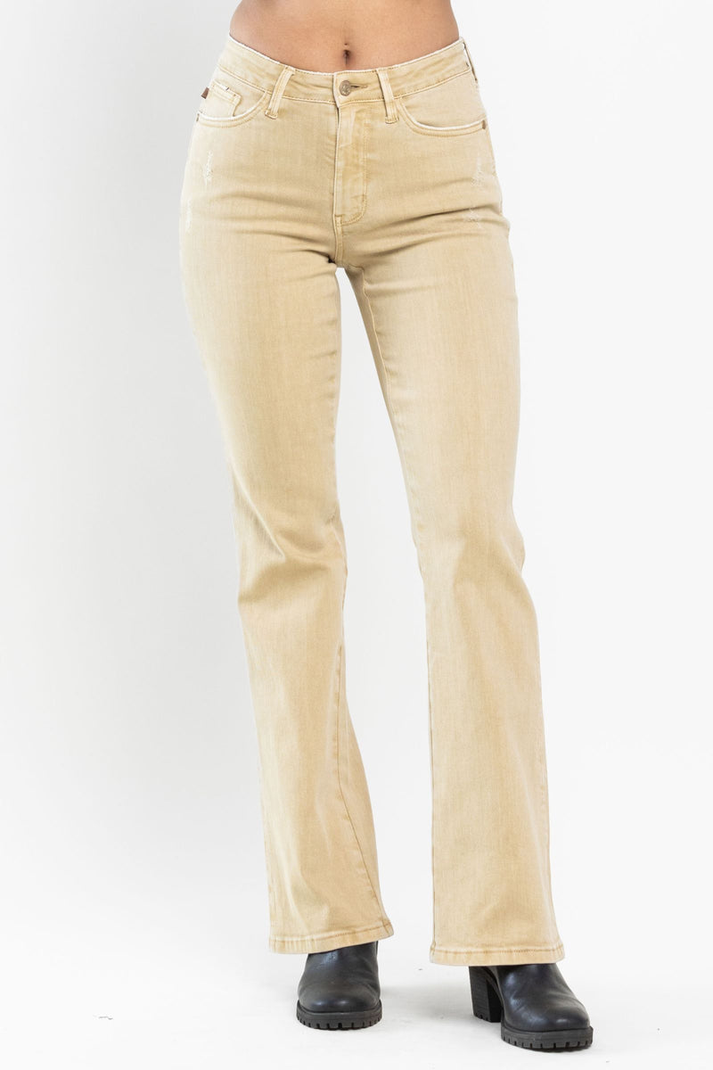 Judy Blue Mid-Rise Khaki Garment Dyed Slim Boot Cut Jeans