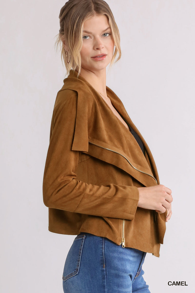 Faux Suede Zip Up Jacket