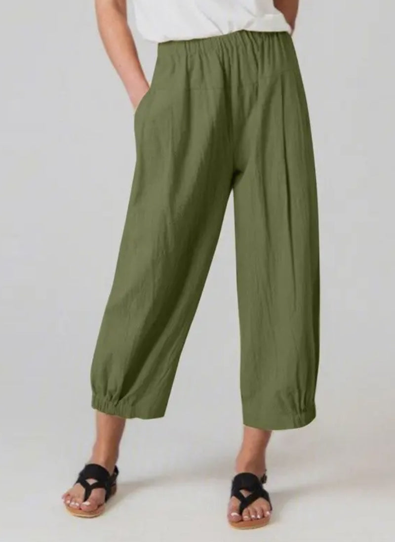 Loose Ramie Cotton Wide Leg Crop Pants