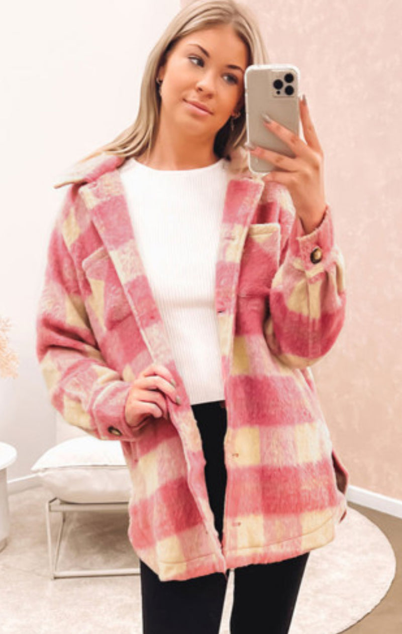 Super Thick Pink/Beige Checked Shacket