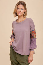 Embroidered Sleeve Top with Raw Edge Seam