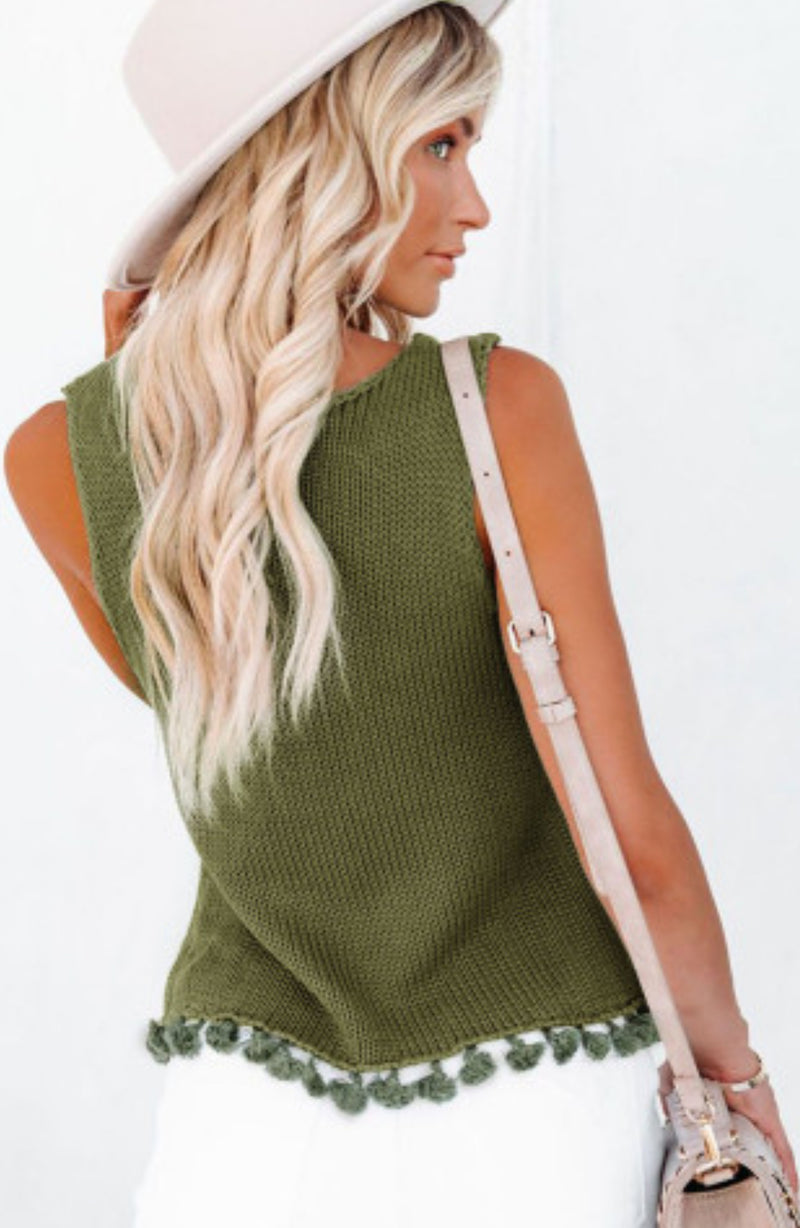 Green Crochet Tassel Tank