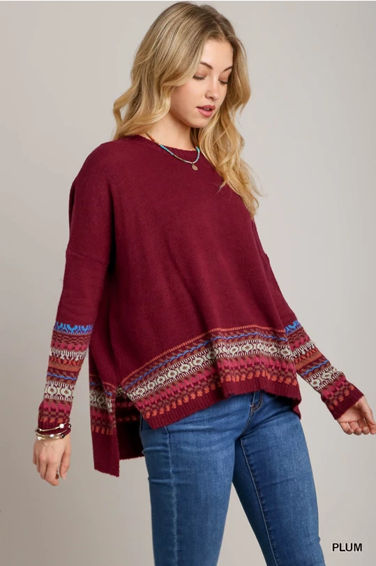 Berry/Red Stitch Detail Sweater