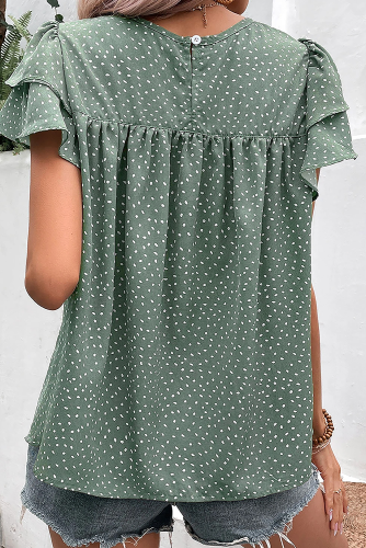 Sage Dots Ruffle Sleeve Blouse