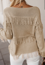 Beige Fringe Swing Sweater