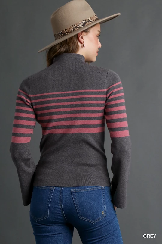 Mock Neck Striped Rib Knit