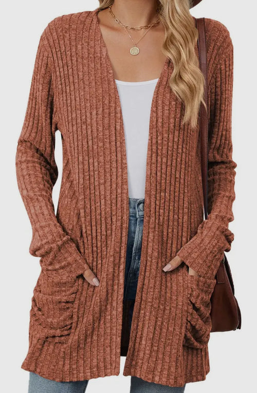 Rust Ribbed Cardigan