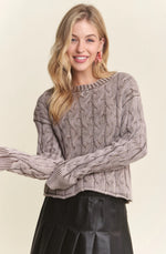 Mineral Washed Cable Knit Crop Sweater