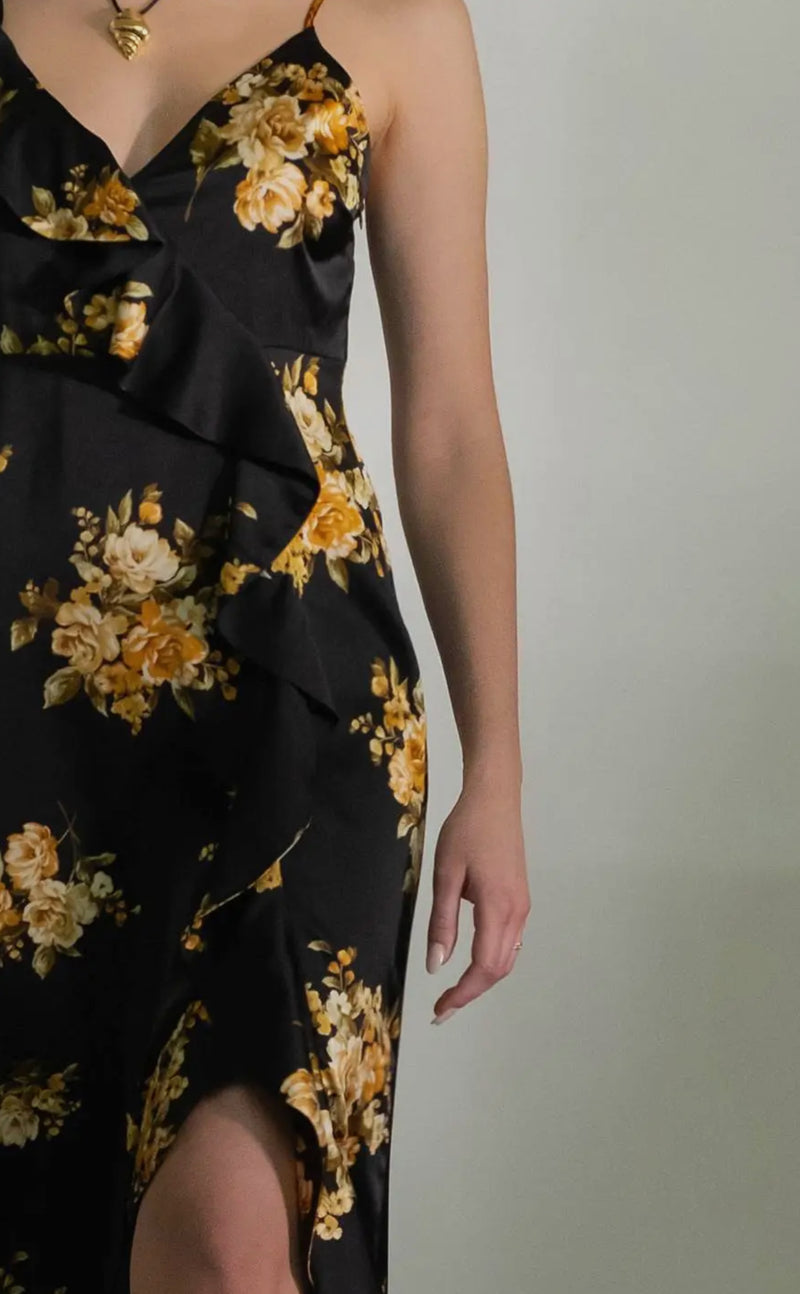 Black Floral Ruffle Wrap Dress (Copy)