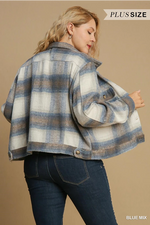 Plaid Cropped Jacket Blue Mix in Plus and XL