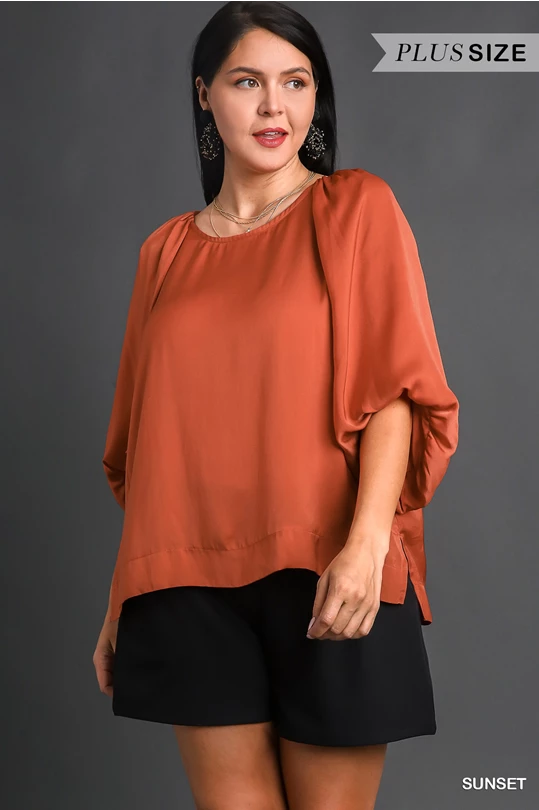 Satin Rust Round Neck Top Plus