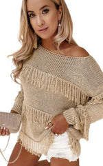 Beige Fringe Swing Sweater