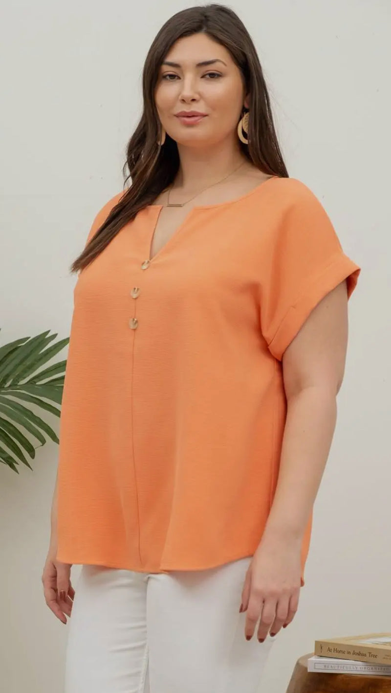 Soft Orange V Neck Blouse in XL-Plus