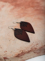 Engraved Leaf Leather Earrings
