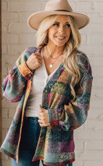 Jewel Toned Checked Light Fleece Cardigan