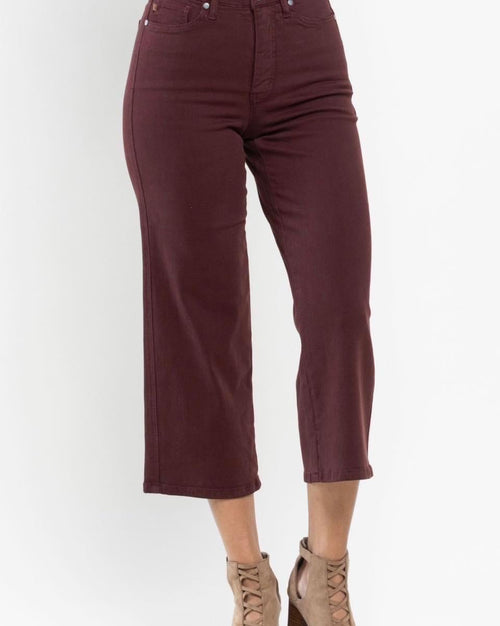 Judy Blue Oxblood Tummy Control Cropped Wide Leg Jeans