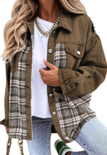 Dark Brown Twill and Plaid Shacket with Snaps