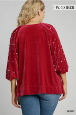 Restock--Elegant Velour Pearl Detail Blouse