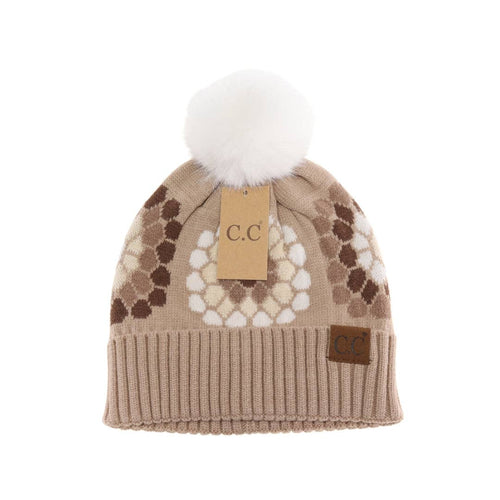 Flower Pattern Pom C.C Beanie