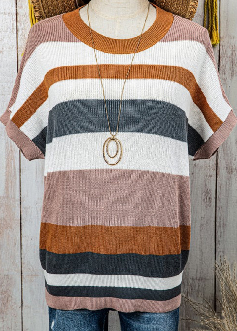 Striped Knit Crew Neck Light Sweater