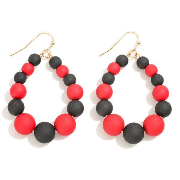Home Town Pride Red and Black Matte Beaded Teardrop Earring