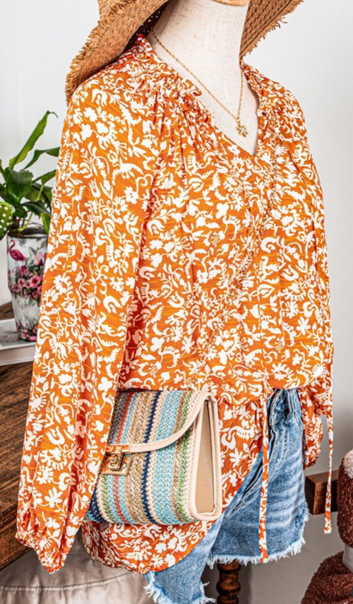 Orange Blossom Tie Neck Blouse