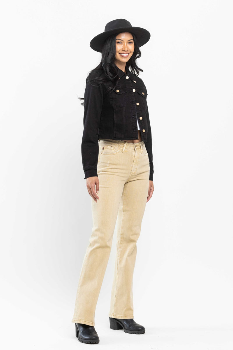 Judy Blue Mid-Rise Khaki Garment Dyed Slim Boot Cut Jeans