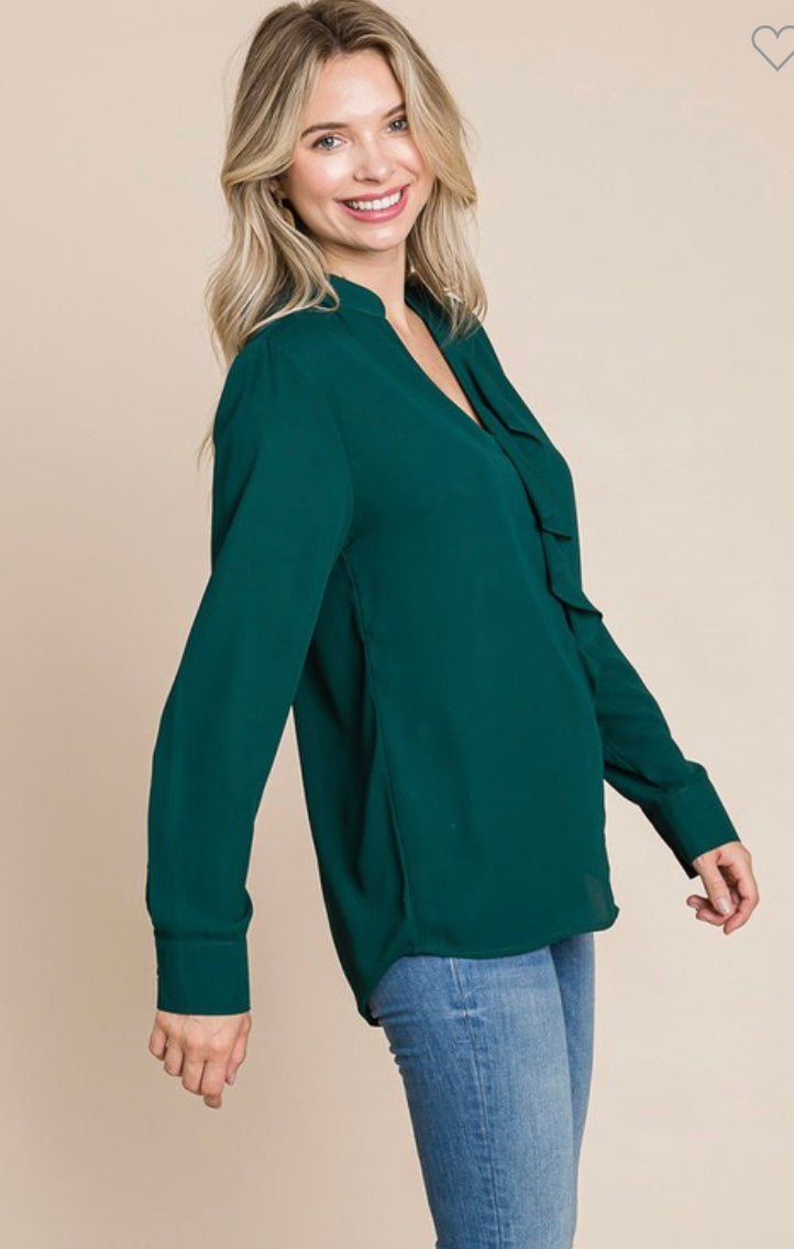 Subtle Ruffle Blouse in Black and Forest Green