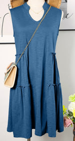 Notch Collar Tiered Sleeveless Dress