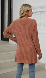 Rust Ribbed Cardigan