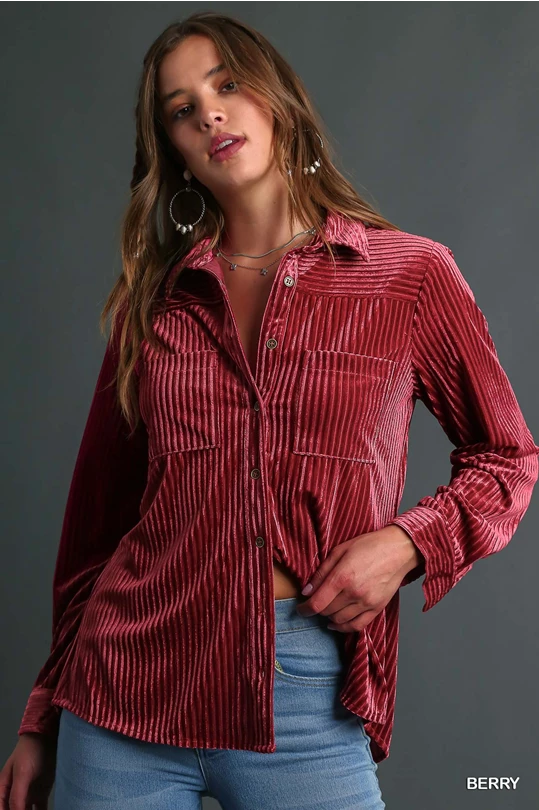 Beautiful Button-Down Velvety Blouse in 3 colors