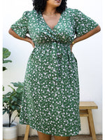 Plus Size Green Maxi Dress with Pink Floral Print