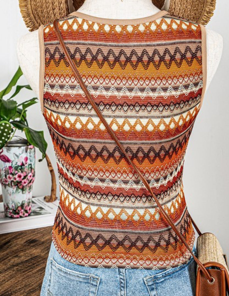 Striped & Geo Jacquard Knit Tank Top