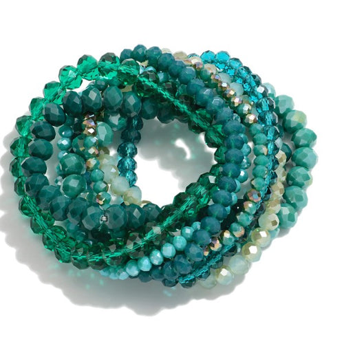 Set of Eight Monochromatic Glass Beaded Stretch Bracelets