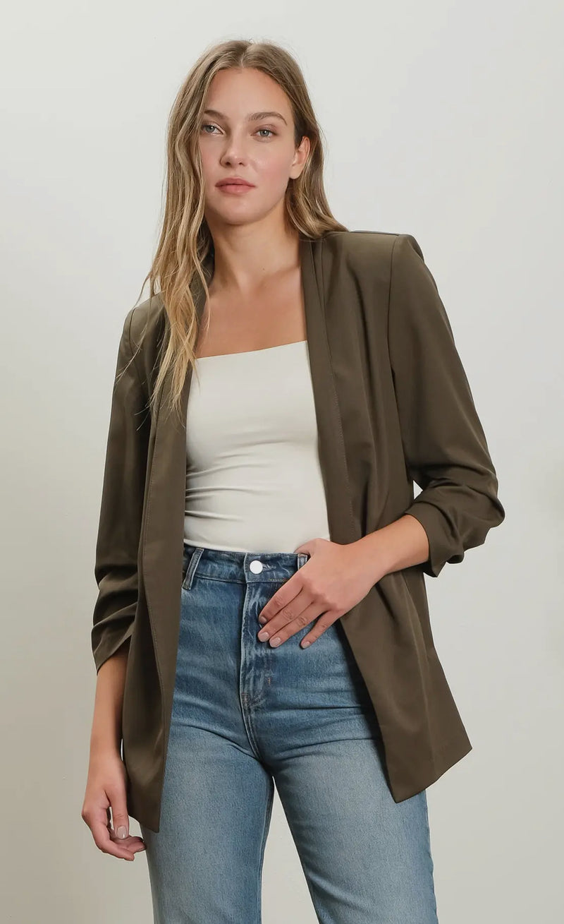 Collarless Blazer in Olive and in Black