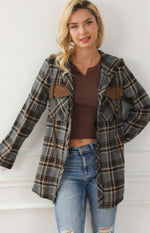 Slate Plaid Flannel with Hoodie and Brown Corduroy Accents