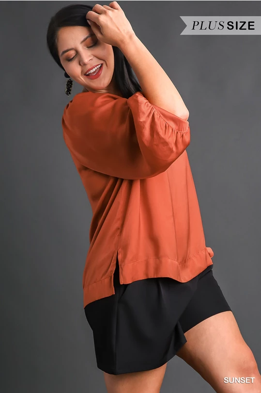 Satin Rust Round Neck Top Plus