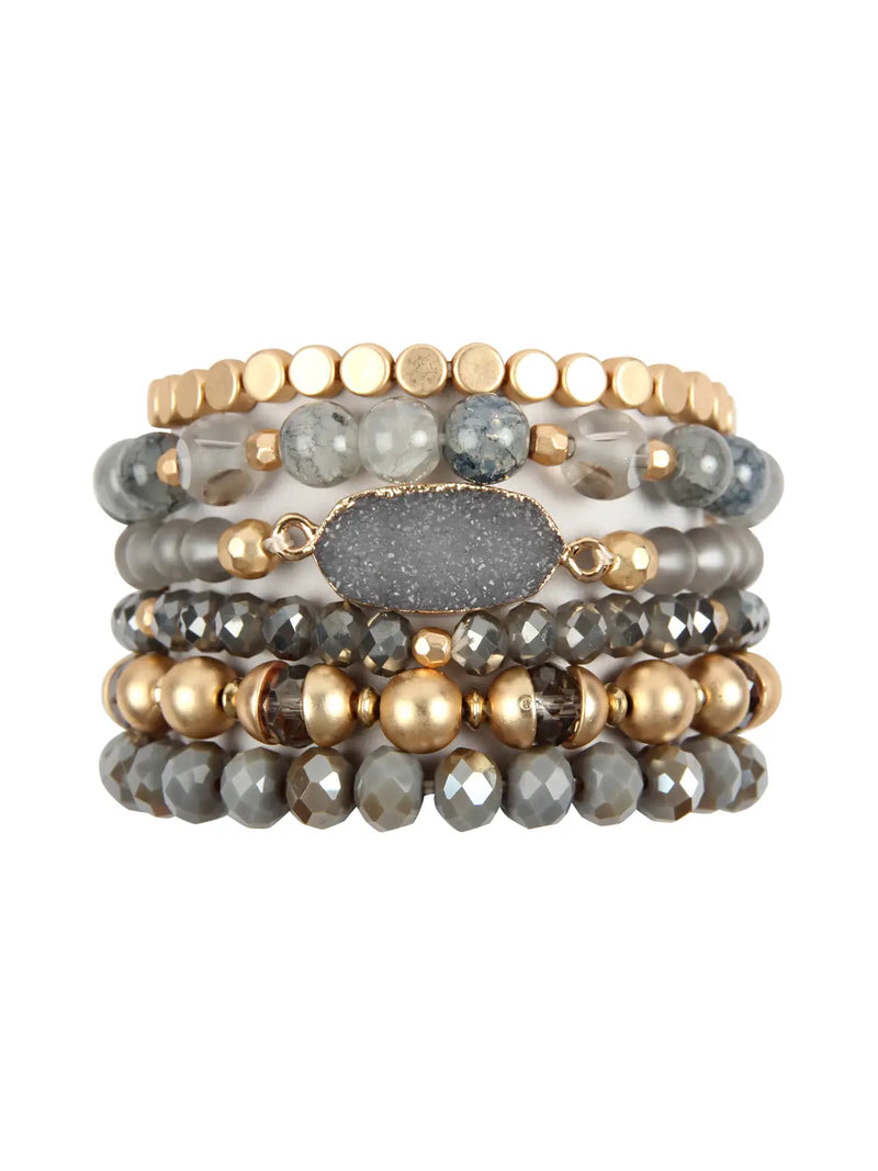 Druzy Stone Charm Bracelet Set
