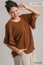 Layered Sleeve Accent Blouse Plus in Black and Rust