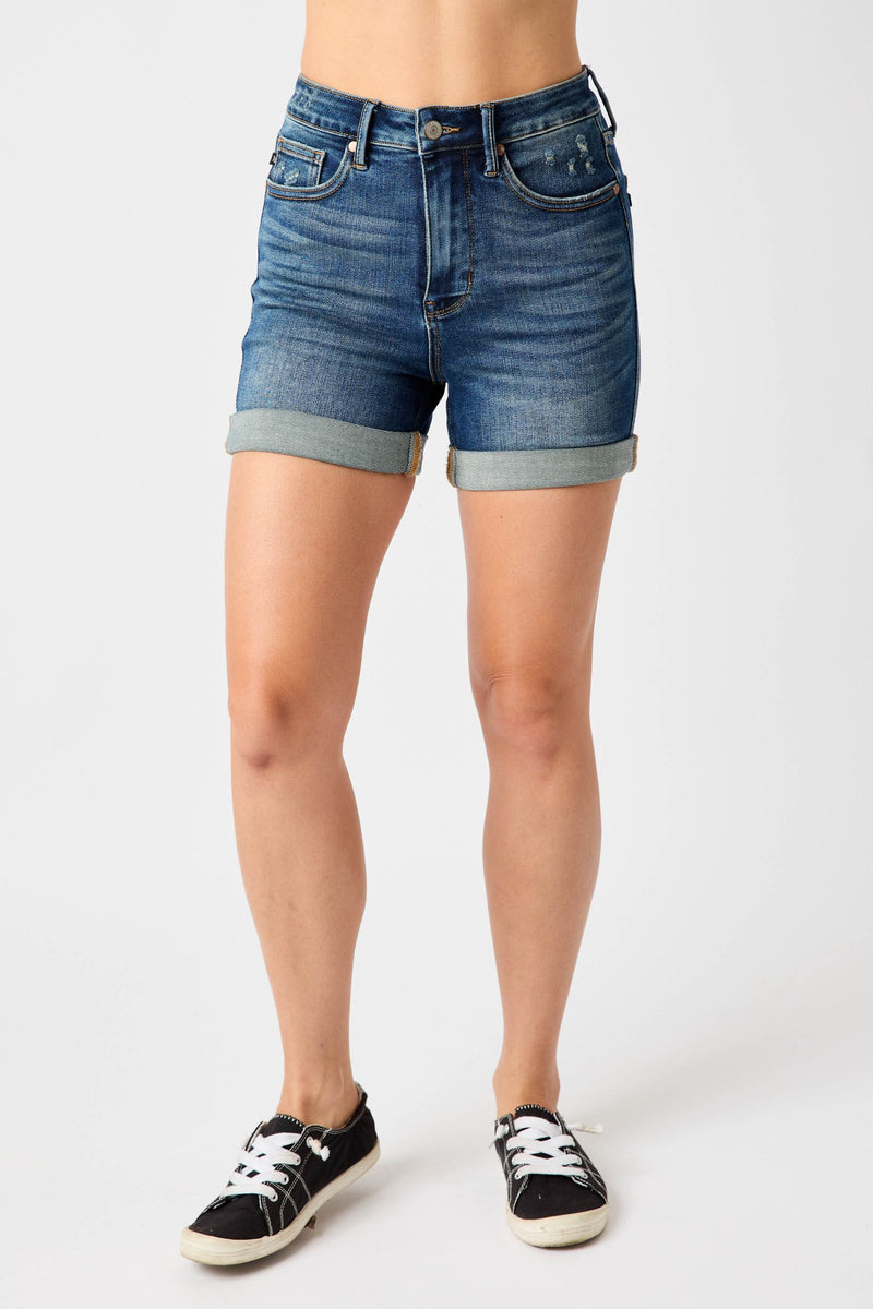 Judy BLue High Waist Tummy Control Vintage Wash Cuffed  Jean Shorts