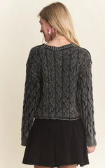 Mineral Washed Cable Knit Crop Sweater