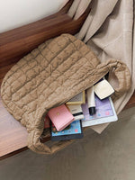 Quilted Zipper Large Shoulder Bag in Cream or Khaki