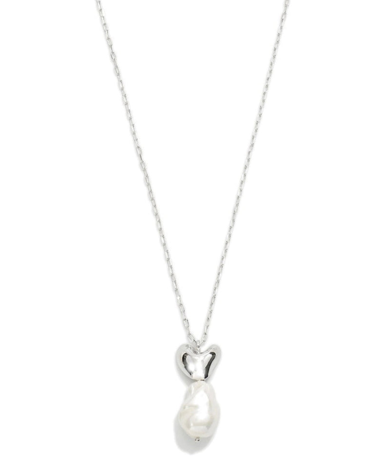 Dainty Chain Link Silver Tone Necklace With Faux Pearl and Heart Pendant