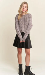 Mineral Washed Cable Knit Crop Sweater