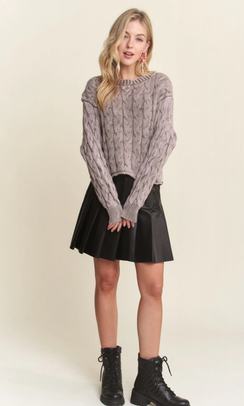 Mineral Washed Cable Knit Crop Sweater